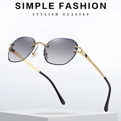 Gold frame trimming sunglasses with gradient blue ocean lens in box-style design