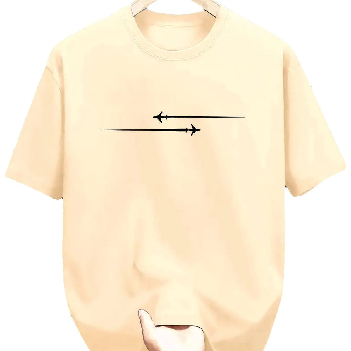 Loose-fit printed cotton blend T-shirt in black on a hanger
