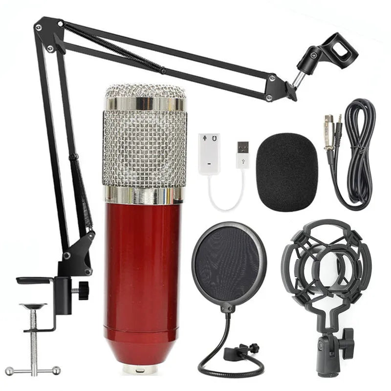 BM-800 condenser microphone stand set with professional recording microphone on desktop