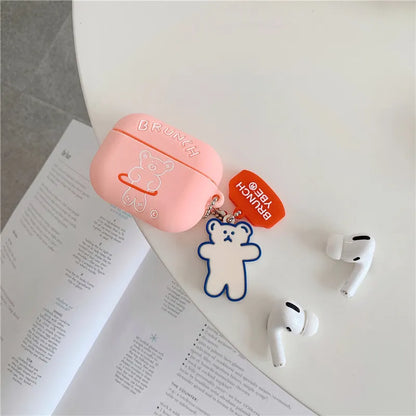 Silicone flip case for AirPods Pro and AirPods 1 2 3 generation with hula hoop bear design and pendant