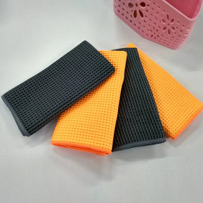Orange and grey 40x40cm wafer-style car wash towel with microfiber texture