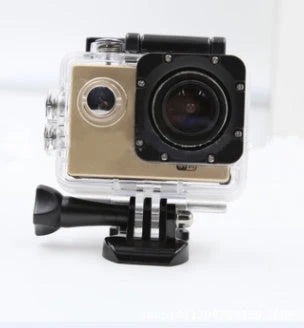 Rugged 4K waterproof action camera with wide-angle lens, perfect for outdoor adventures and water sports