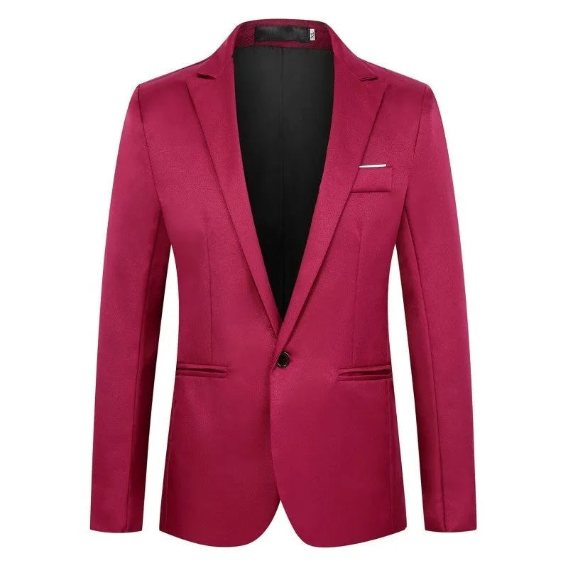 Men's acetate fibre wedding tuxedo jacket in loose fit, available in eight colours like wine red and sizes up to 5XL