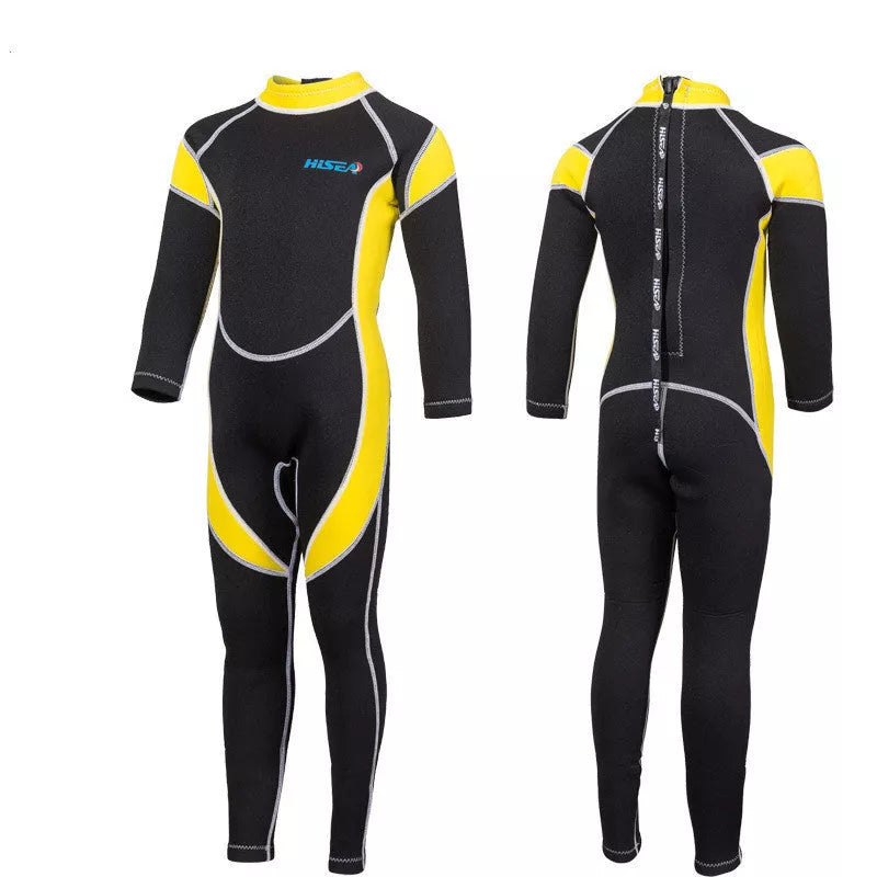 Children's black and colored neoprene diving suit for swimming warmth