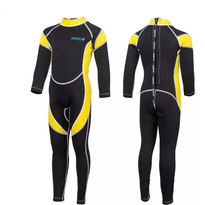 Children's black and colored neoprene diving suit for swimming warmth
