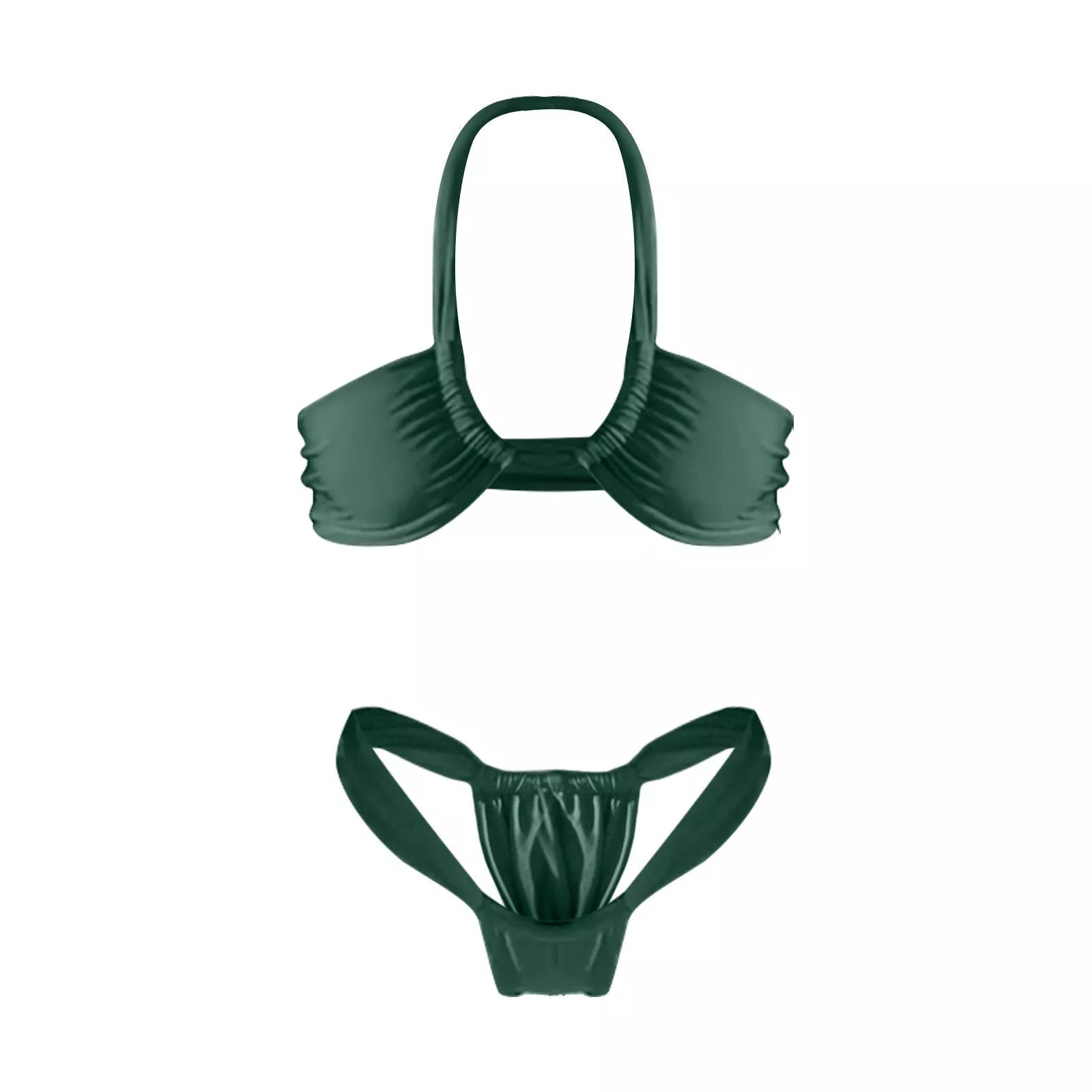 Women's Solid Color Split Bikini Swimsuit in navy blue, pink, and green