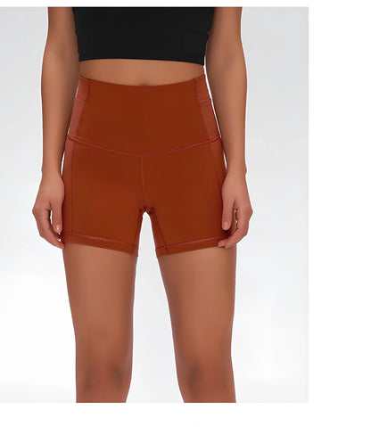 Women's high-waisted nylon fitness shorts with hip-lifting design in six colours for yoga and dance