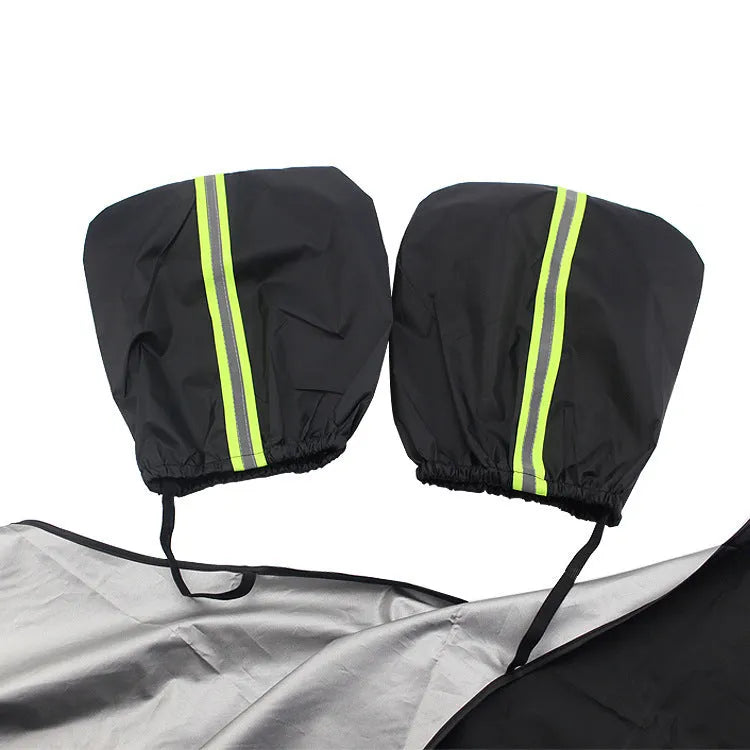 Car windshield snow cover 210x120cm black and silver waterproof polyester taffeta with reflective warning bar and four magnets