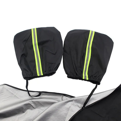 Car windshield snow cover 210x120cm black and silver waterproof polyester taffeta with reflective warning bar and four magnets