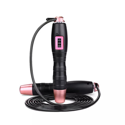 Adjustable digital skipping rope with black and pink options, featuring a digital counter