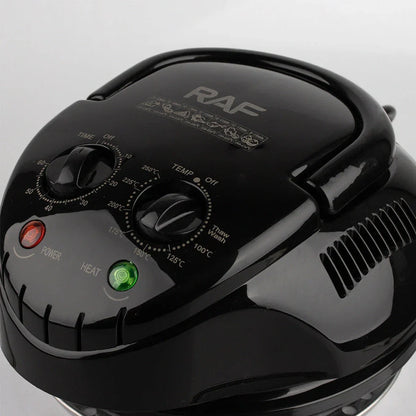 Black home air fryer with touch controls and visual window for monitoring cooking progress
