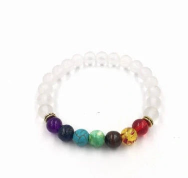 Agate molten rock chakra bracelet with colorful 8mm beads and adjustable string
