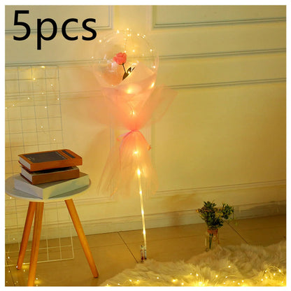 Transparent LED luminous balloon rose bouquet with artificial flowers and illuminated lights
