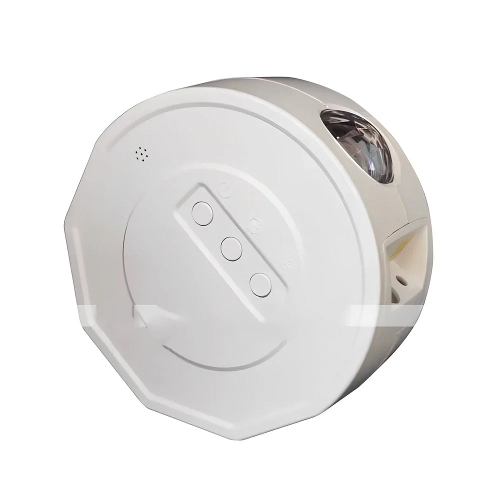 White Bluetooth starry sky projection lamp with remote control displaying nebula and wave light patterns