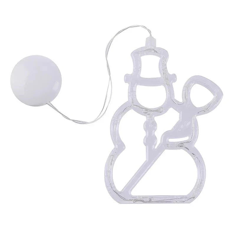 Decorative battery-powered LED chandelier lights with holiday-themed designs like Santa, snowmen, and stars