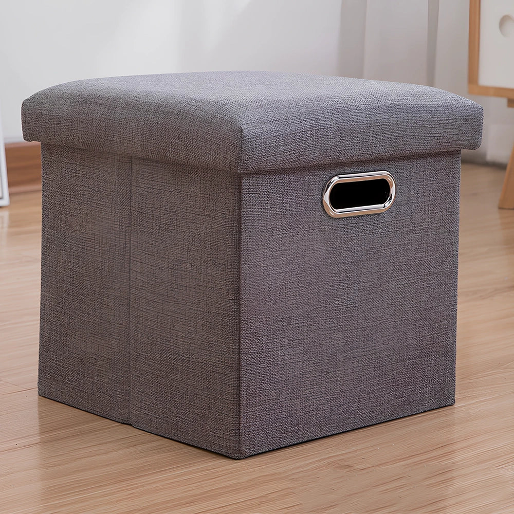 25cm cube storage stool in cotton linen fabric with hidden compartment and sponge cushioning