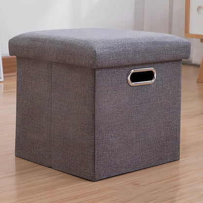 25cm cube storage stool in cotton linen fabric with hidden compartment and sponge cushioning