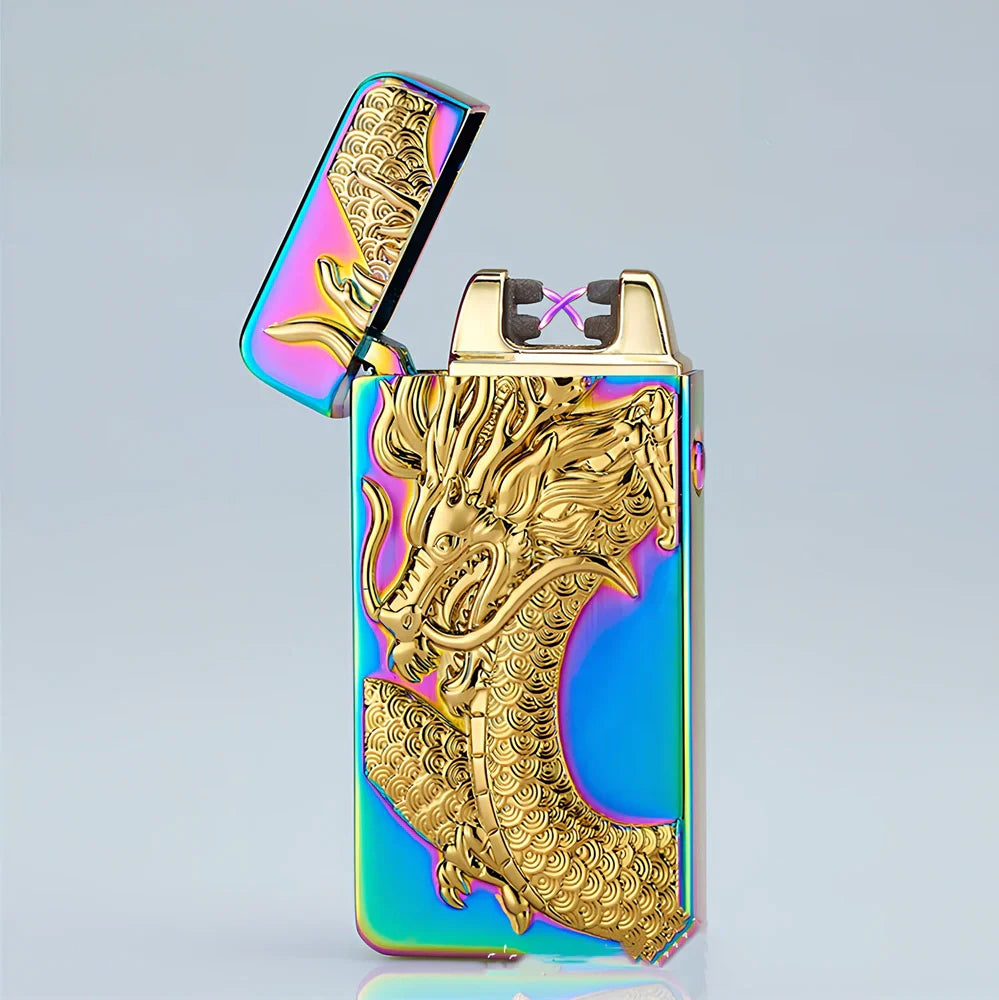 USB charging windproof lighter with ice pattern designs and metal body measuring 73.5mm