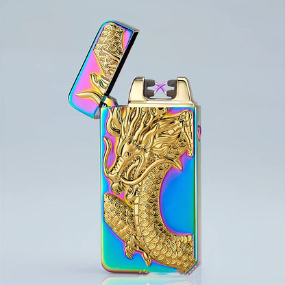 USB charging windproof lighter with ice pattern designs and metal body measuring 73.5mm