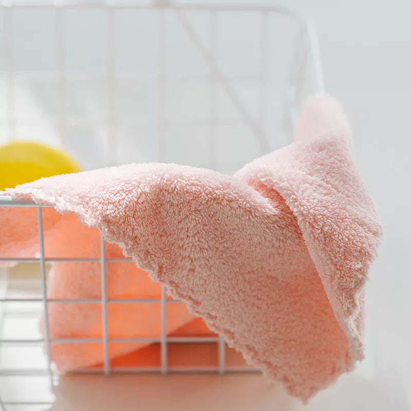 Children's microfiber hand towel in pink, green, purple, coffee, and white