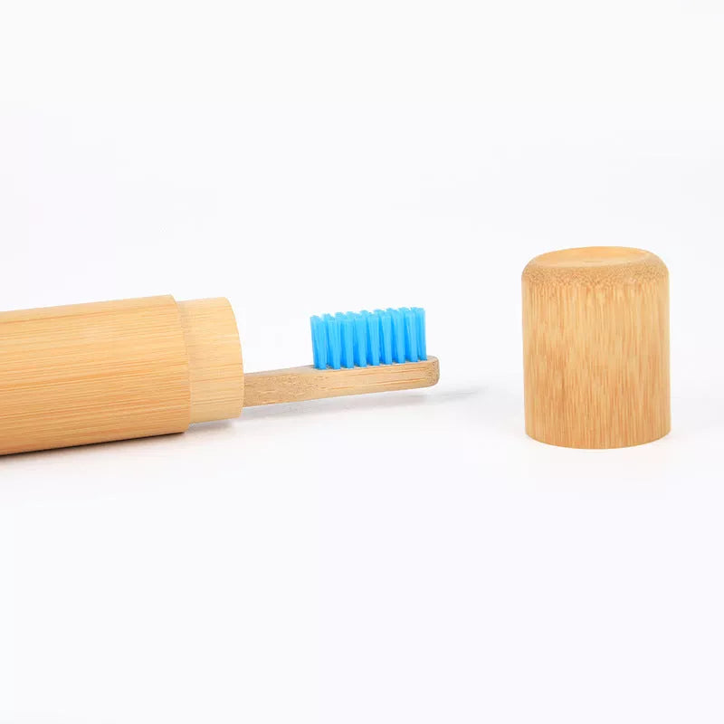 Eco-friendly bamboo toothbrush set with charcoal travel case for sustainable oral care