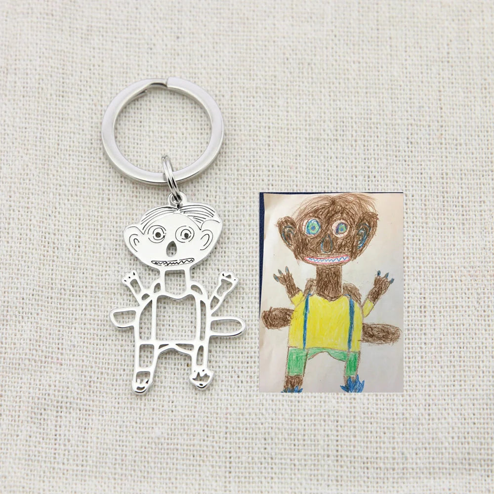 Custom stainless steel kids artwork necklace with personalized pendant