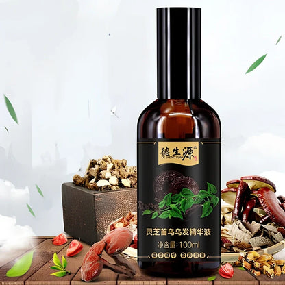 Black Polygonum shampoo bottle with herbal extracts for hair moisturisation and nutrition in 100ml or 200ml sizes