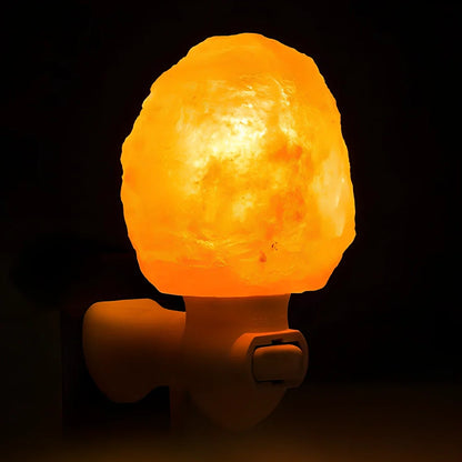 Cylindrical Himalayan crystal salt lamp, 9.8cm tall, 5cm diameter, with warm 3000K glow for air purification