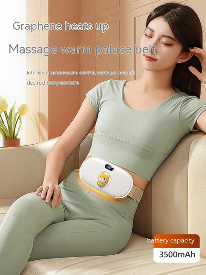 Stomach heating belt in cute cat beige, 2000mAh, 45-65°C adjustable, ABS flannel, 188x95x37mm