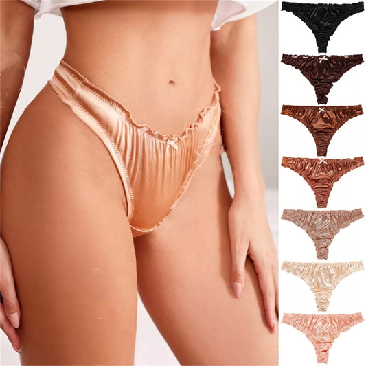 Satin Cotton Crotch T-back Women's Underwear 7PCS Set in various sizes