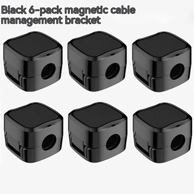 Black and white magnetic cable clips for under desk cable management with adhesive backing
