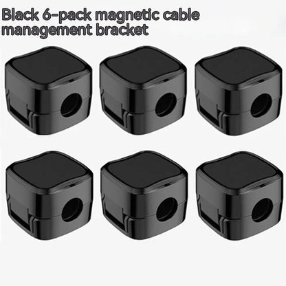 Black and white magnetic cable clips for under desk cable management with adhesive backing