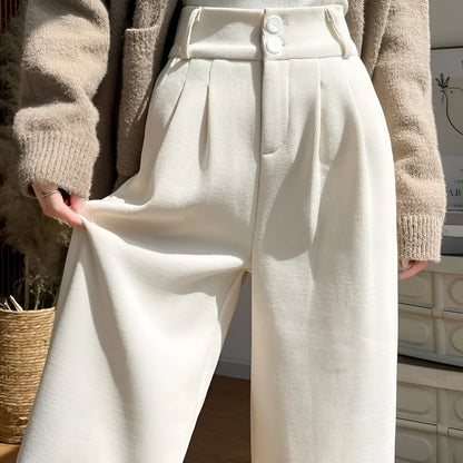 High waist wide leg suit pants in black, white, dark grey and dark coffee, straight drooping polyester trousers