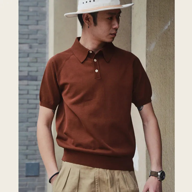 Retro knitted cotton short-sleeved t-shirt in slim fit showing multiple colour options
