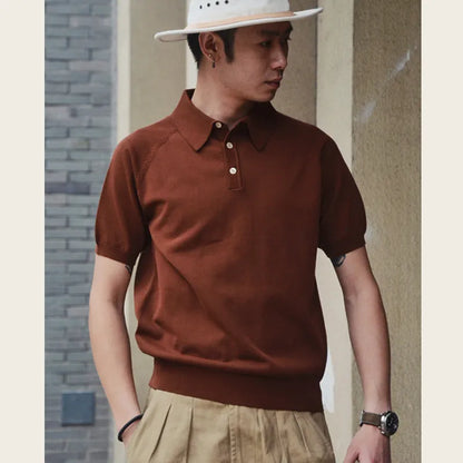 Retro knitted cotton short-sleeved t-shirt in slim fit showing multiple colour options