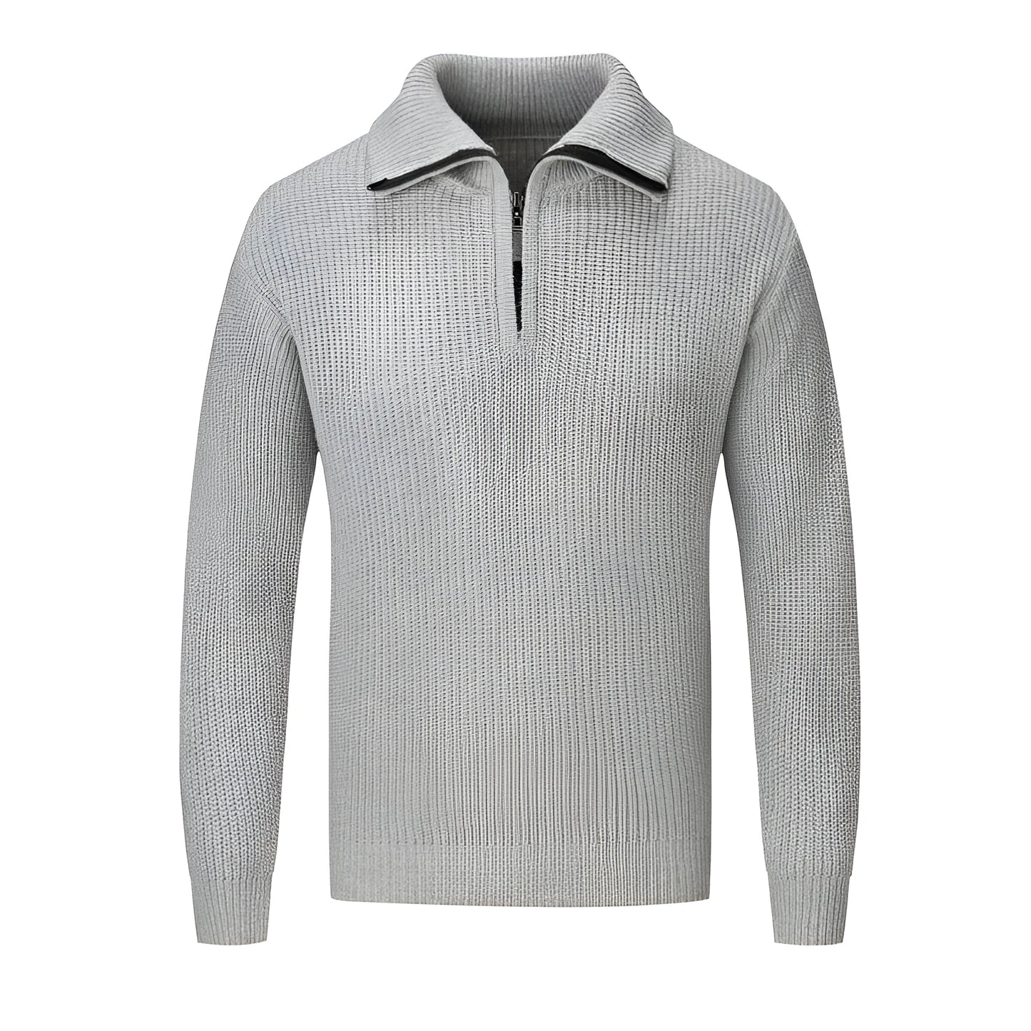 A man wearing a solid-colour slim-fit loose pullover sweater in a neutral colour.