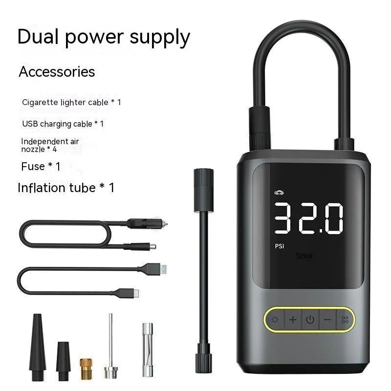 Handheld wireless digital display air pump with LED light showing pressure reading