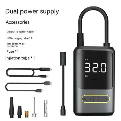 Handheld wireless digital display air pump with LED light showing pressure reading
