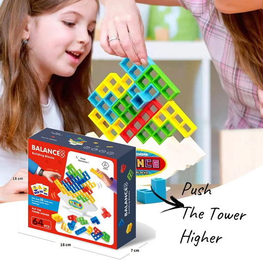 Colorful plastic stacking blocks for kids and adults, perfect for learning and family games