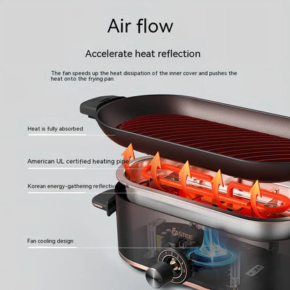 Mini electric barbecue plate grill with titanium black finish, measuring 350cm long, for smoke-free indoor cooking