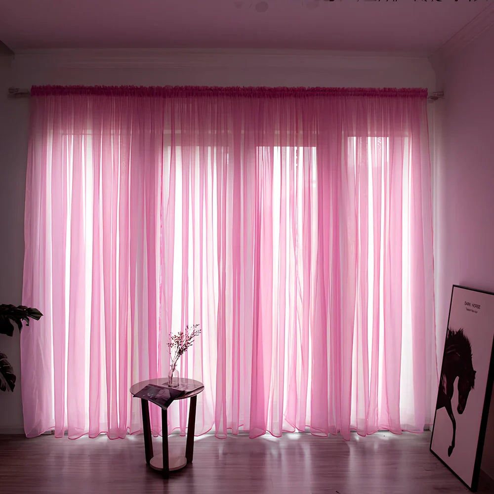 Simple modern balcony solid colour gauze curtain in beige showing light transmission effect