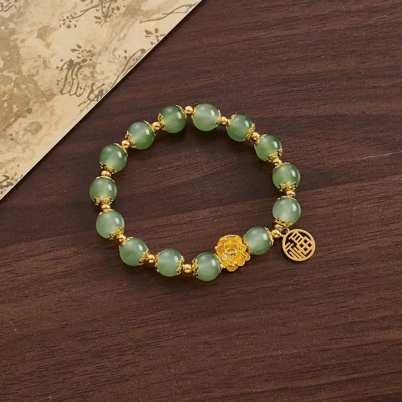 Coloured glaze Chinese temple fair bracelet with leaf, star, and bow charms on baking varnish finished mixed materials