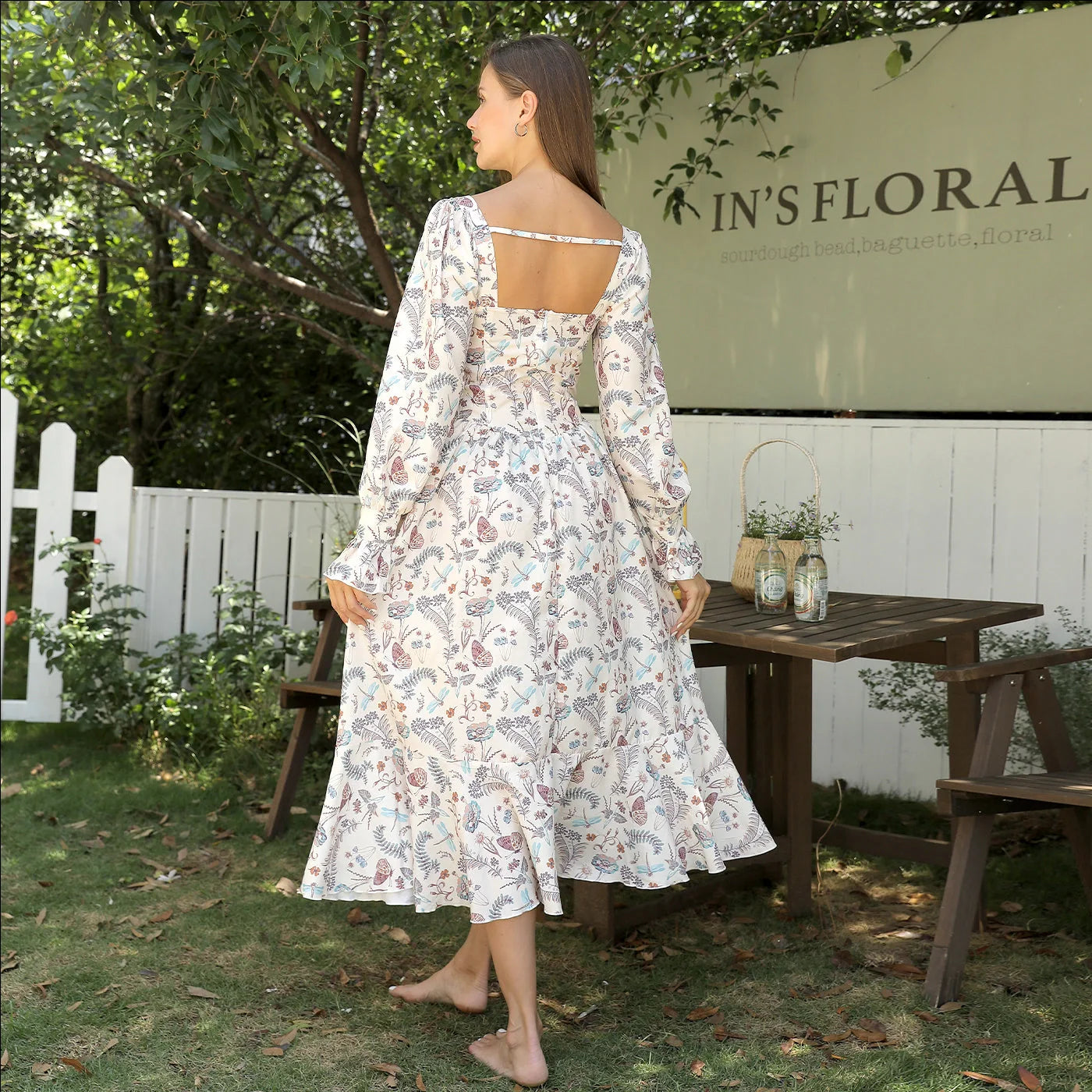 Women's Floral Square Neck Long Sleeve Dress for elegant and comfortable wear
