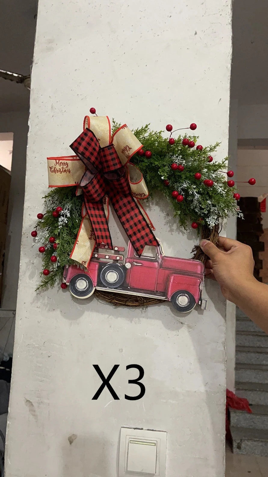 Red truck wooden Christmas garland with pumpkin accents for festive holiday decor
