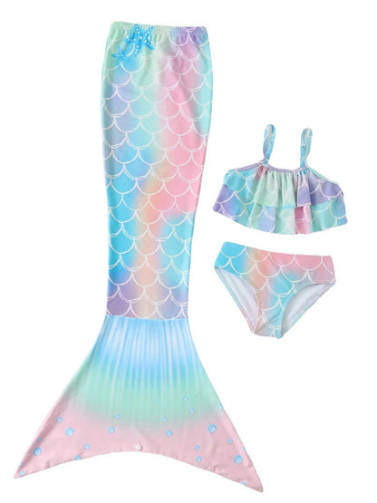 Children's swimsuit set with bikini top and fish tail skirt in pink colours