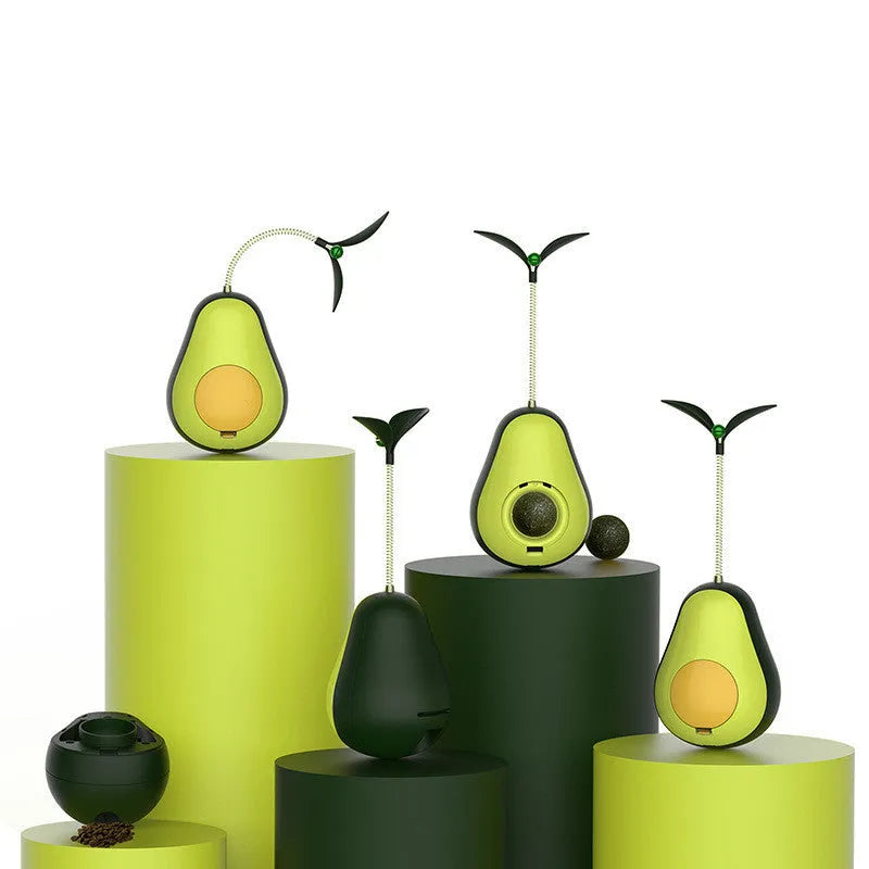 Multifunctional Food Leakage Toy Tumbler Avocado Cat Toy in Green Silicone 80x80x107mm Treat Dispenser for Indoor Cats and Kittens