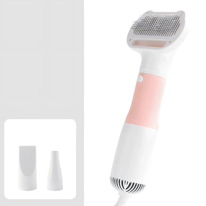 Grey electric pet grooming comb with hair removal function, 29cm length with two wind head attachments