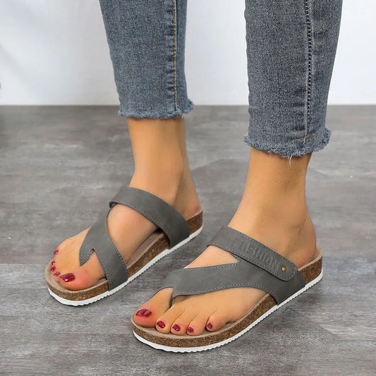 Flat toe ring thick-soled flip-flops in blue colour with foam sole and artificial PU upper