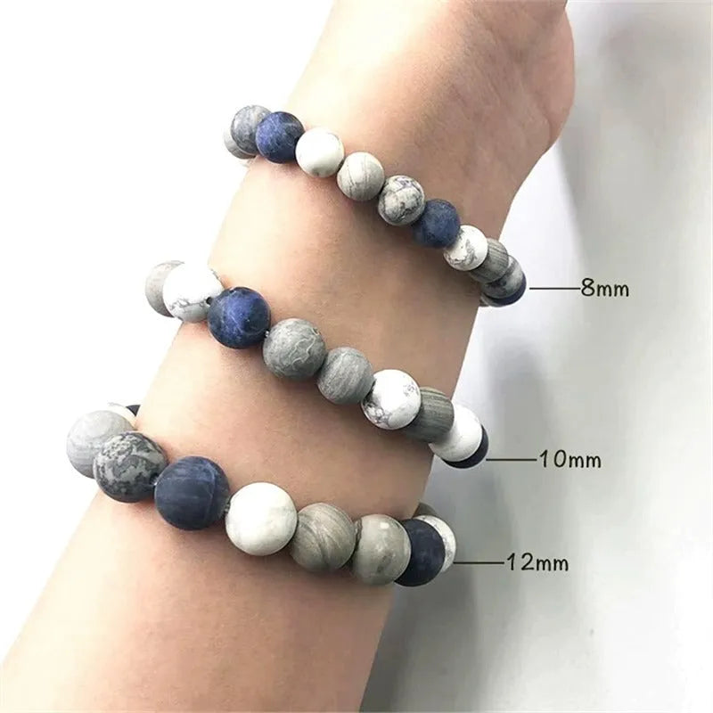 Handmade unisex planet stone beaded bracelet with U-shaped starry design, available in 8mm, 10mm, 12mm or single bead.