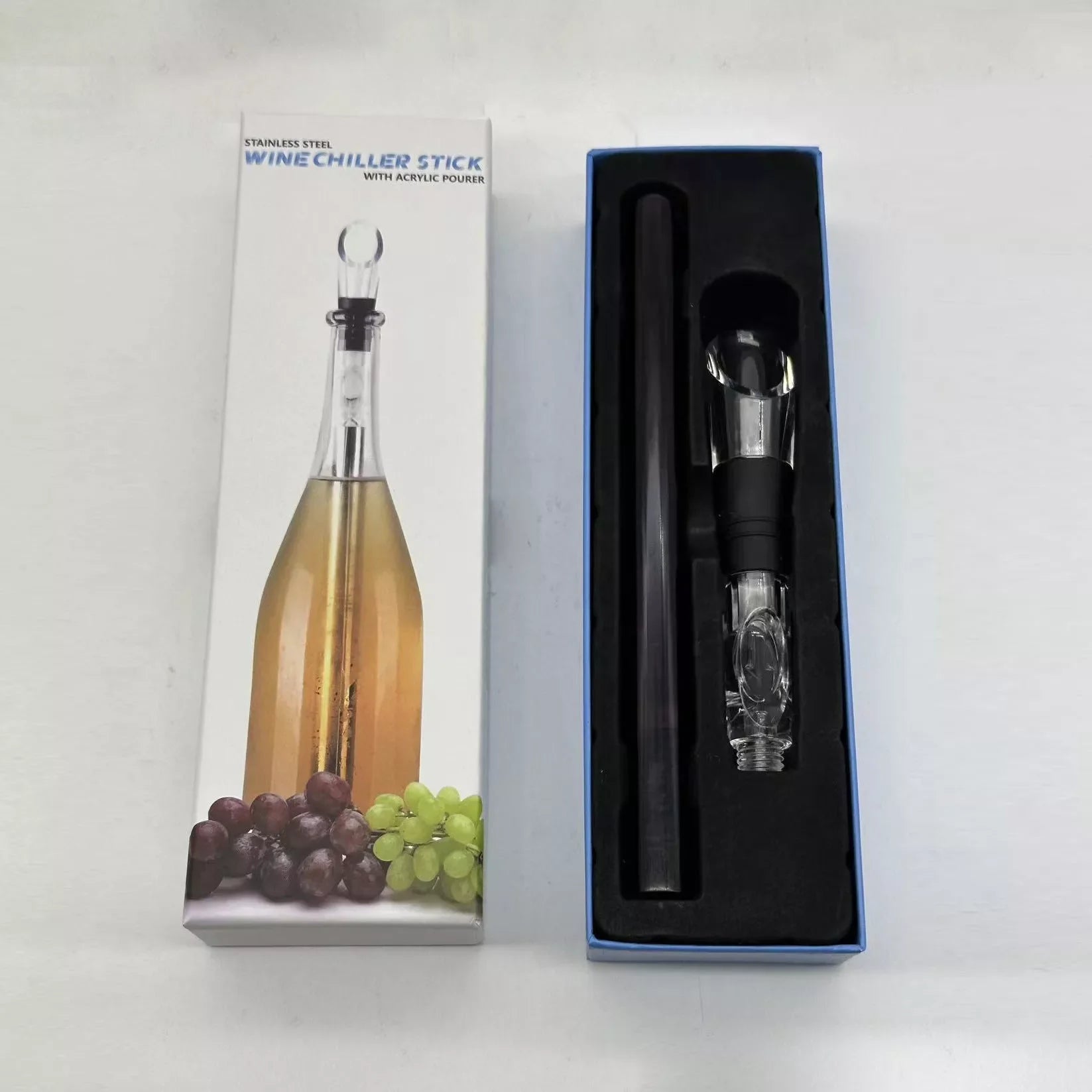 Stainless steel wine chilling rod with leakproof pourer, perfect for quick cooling and enhanced flavor